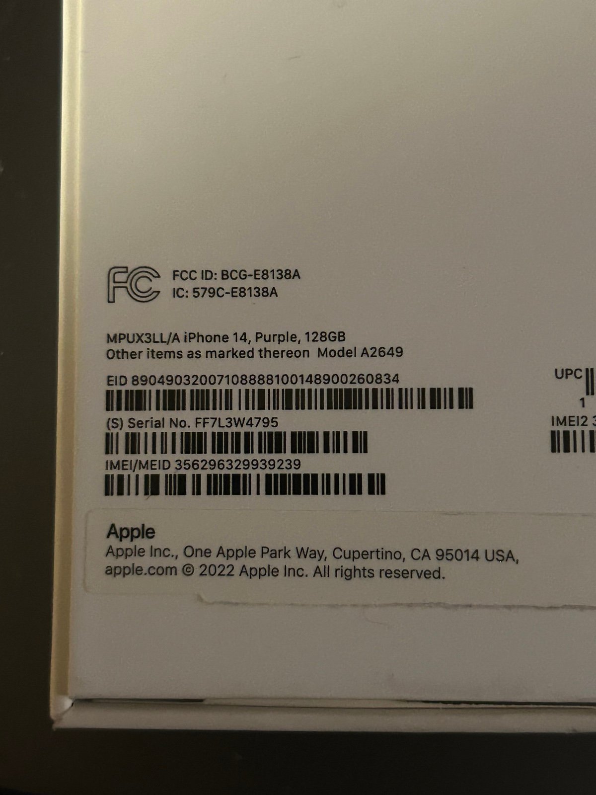 iPhone 14 128gb Purple 2P58