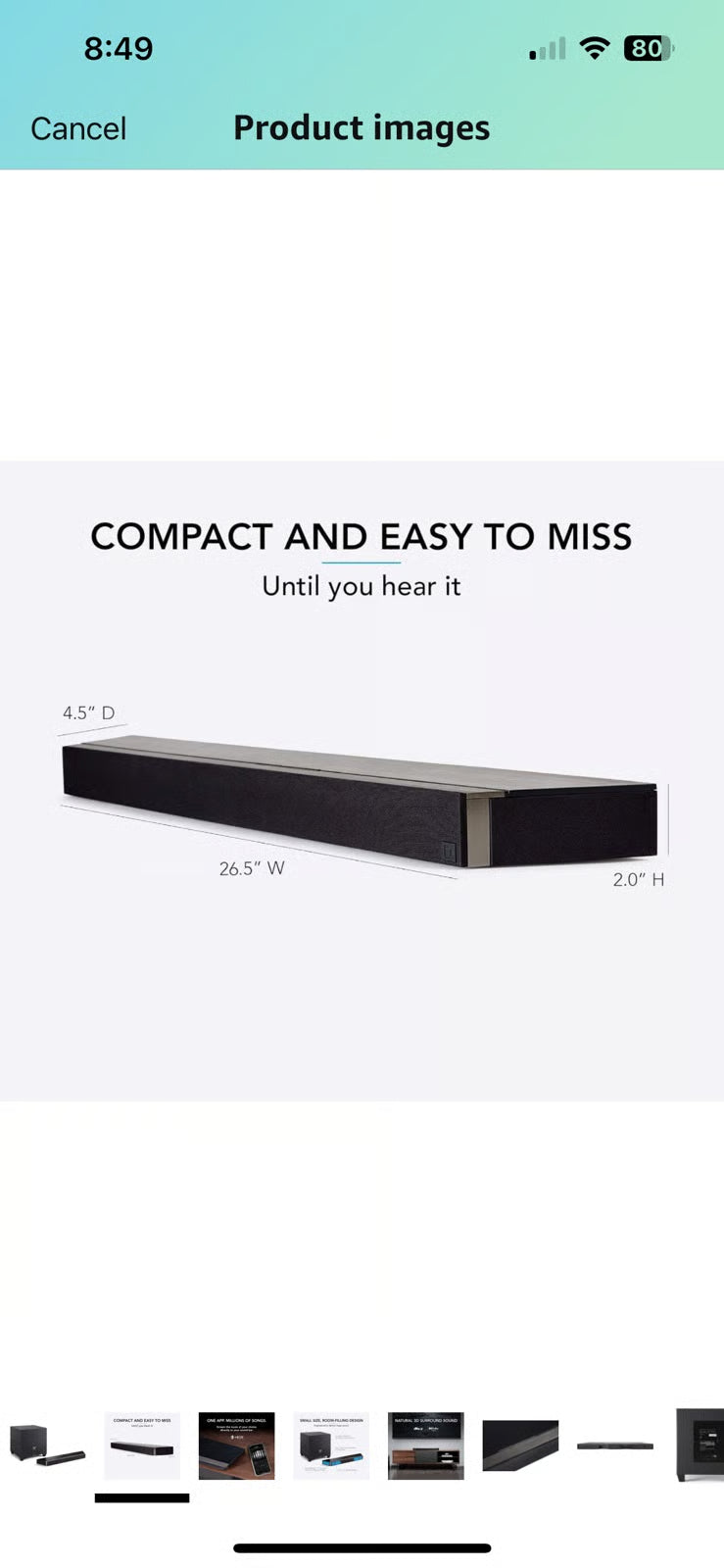 Definitive Technology Studio 3D Mini Sound Bar with 6 Speakers and an 8" Wireles