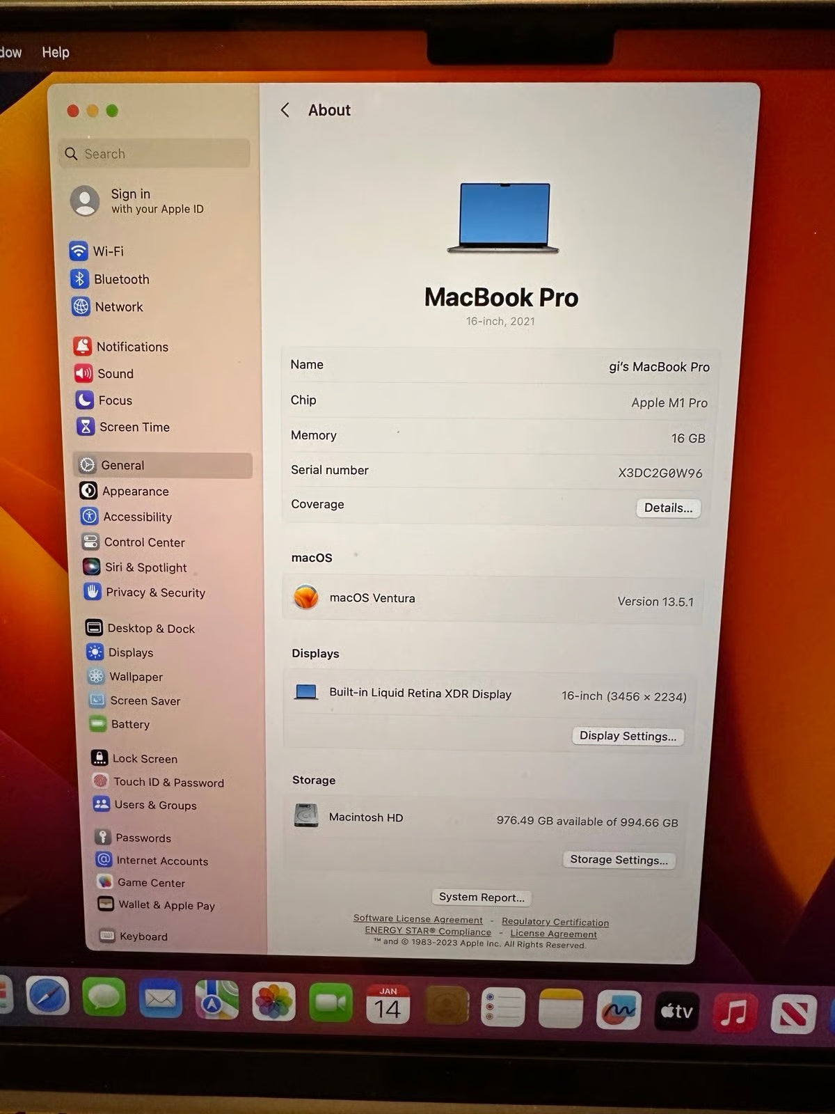 2021 MacBook Pro M1 PRO 10Core 16 inch 1 TB SSD 16GB 7Z29