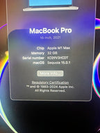 Apple Macbook Pro 16in.  M1 Max 3.2 GHz  1TB SSD 9V77