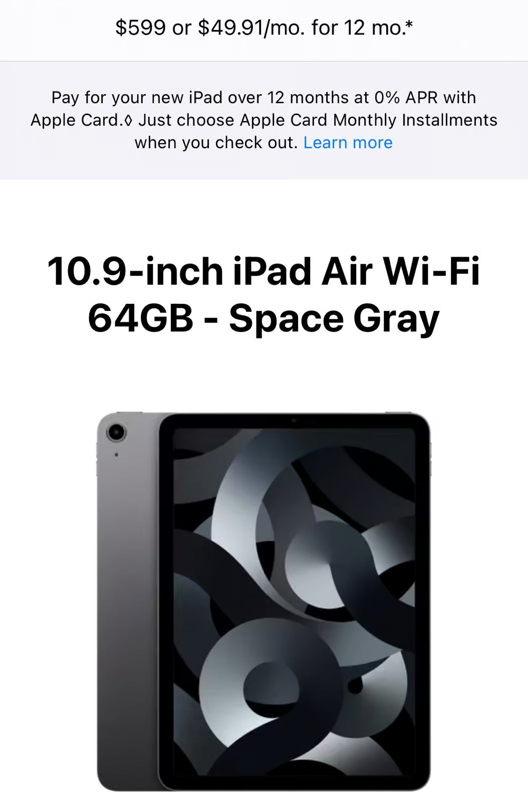 Apple iPad Air 5th Generation 64 GB 6M28