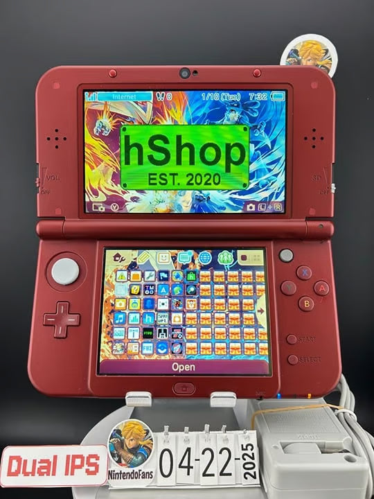 Dual IPS/ New 3DS XL Red w 128GB SD Card/Near Mint/ 4185/ US Seller