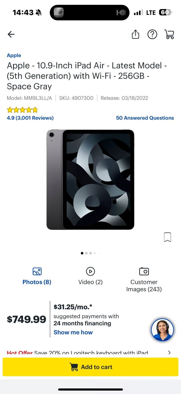 *BUNDLE* Apple iPad air 5th generation 256gb and Apple Pencil 6X85