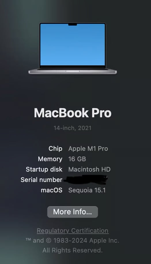 Macbook Pro 14鈥?Space Gray M1 Pro 2021 512GB 7Z55