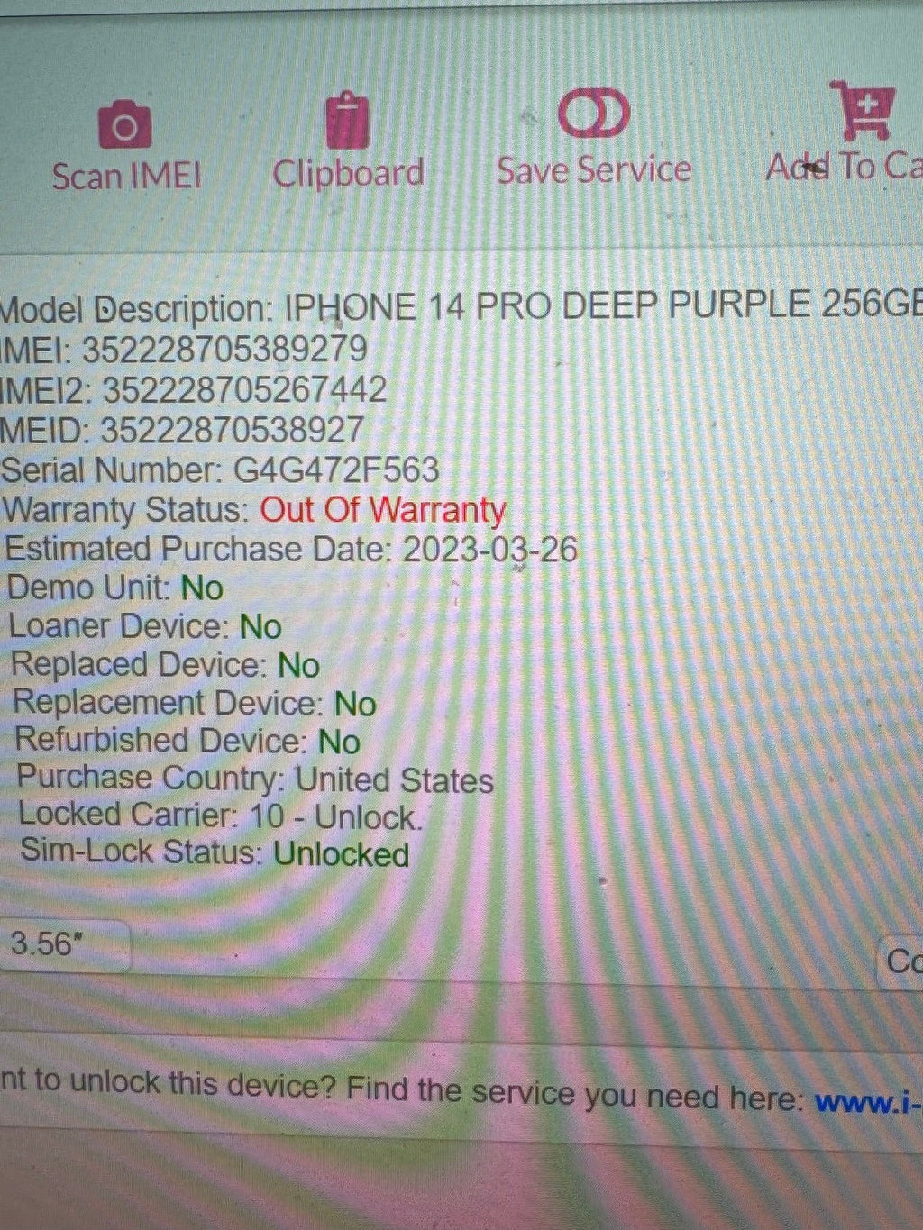 iPhone 14 Pro 256gb Deep Purple Unlocked 3Y15