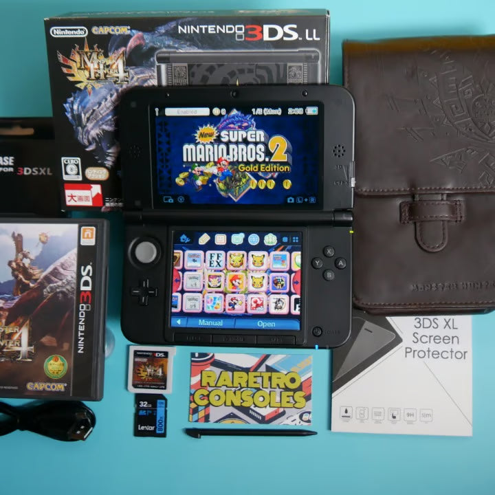 Nintendo 3DS XL Monster Hunter 4 Limited Edition W/ 32GB, Box, Charger & Games!