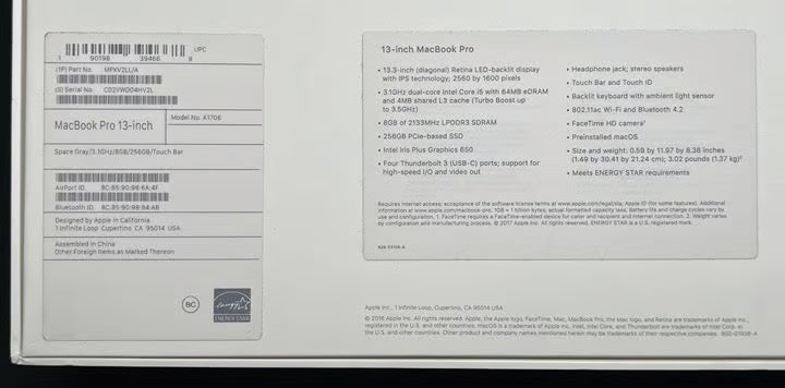 2017 Apple MacBook Pro 13 inch Laptop (Space Gray/3.1GHz/8GB/256/Touch Bar) 1Q38