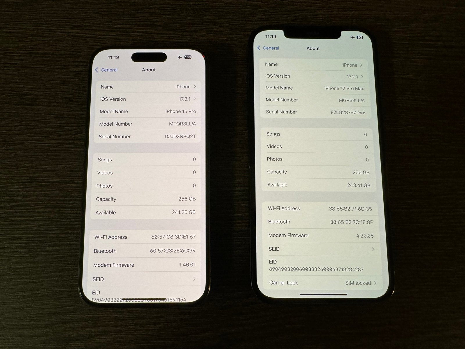 Parts Only: (Lot of 2) Sim Lock Apple iPhone 15 Pro & Apple iPhone 12 Pro Max 9F98