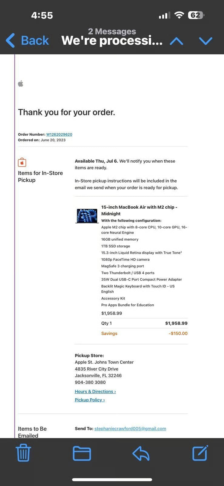 Almost 50% off Like New 15-inch MacBook Air with M2 chip - Midnight with two pro 9N99