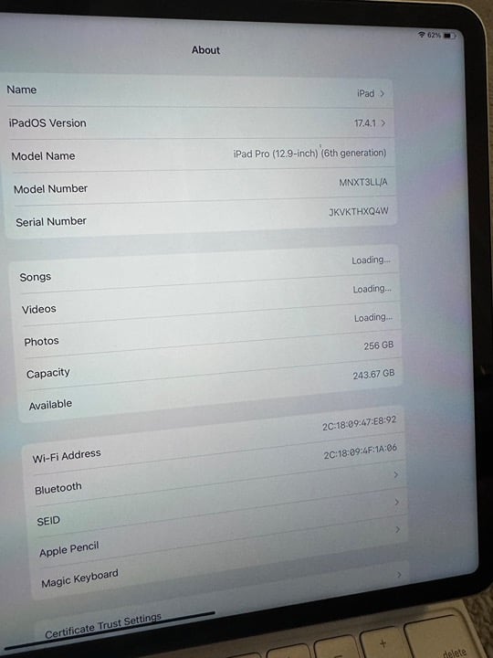 iPad Pro 12.9 in (6th Generation) 256GB - WiFi Only 8T97