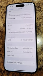 Apple iPhone 15 Pro - 128 GB - Blue Titanium Excellent Unlocked 5B16