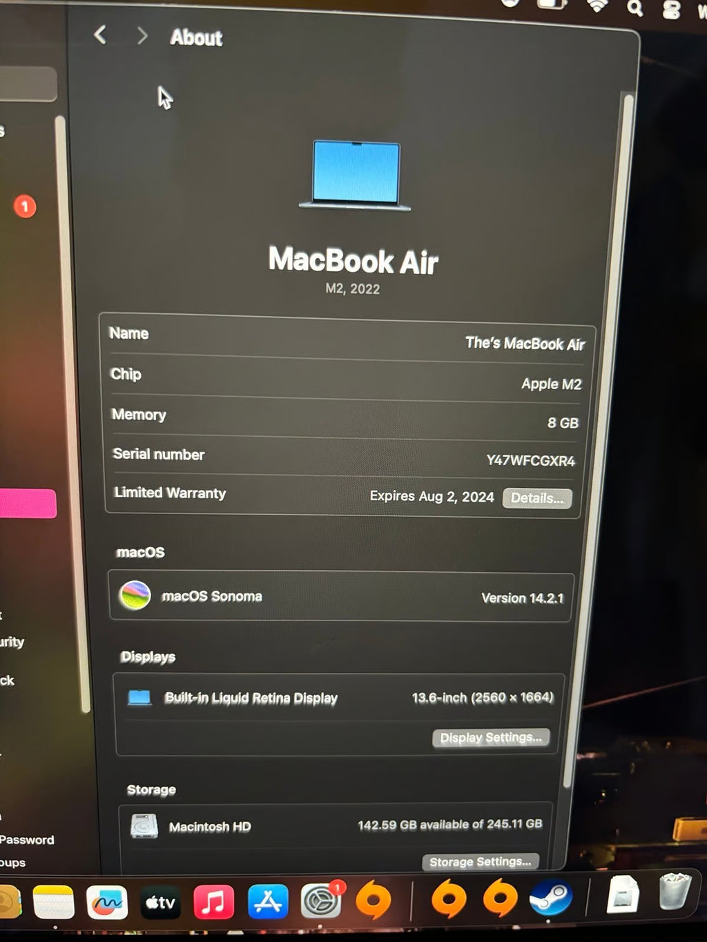 MacBook Air M2 2022 13鈥?midnight 5H73