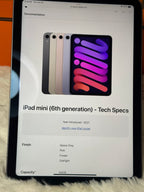 Apple iPad Mini (6th Gen)  64GB 2O35
