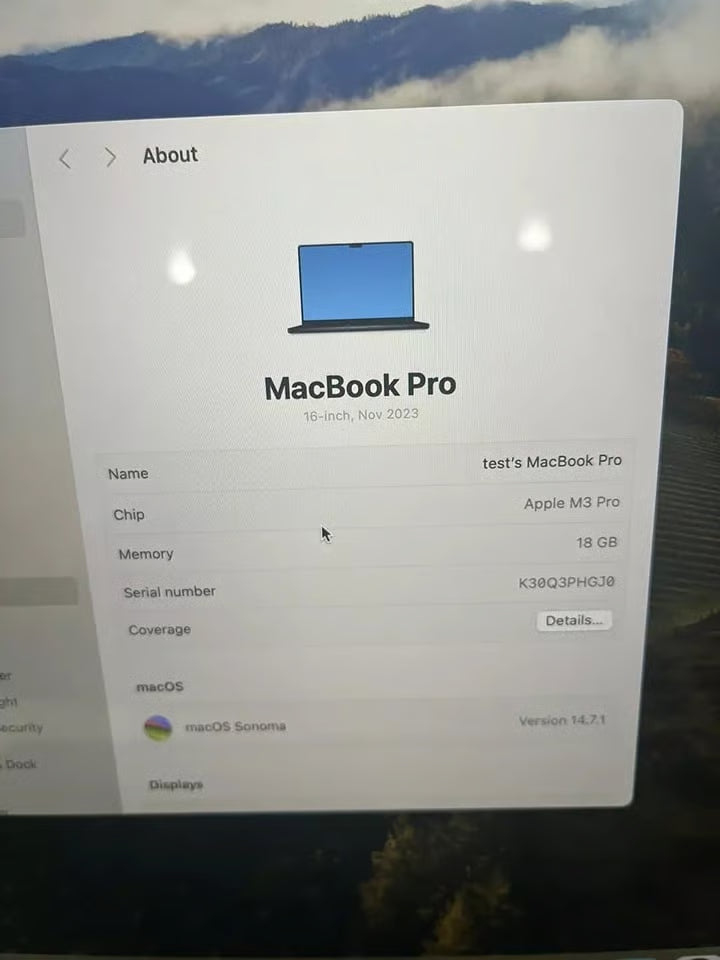 MacBook Pro 16"" M3 Pro 18C GPU 4.0GHz 18GB RAM 512GB SSD A2991 MINT 9N36