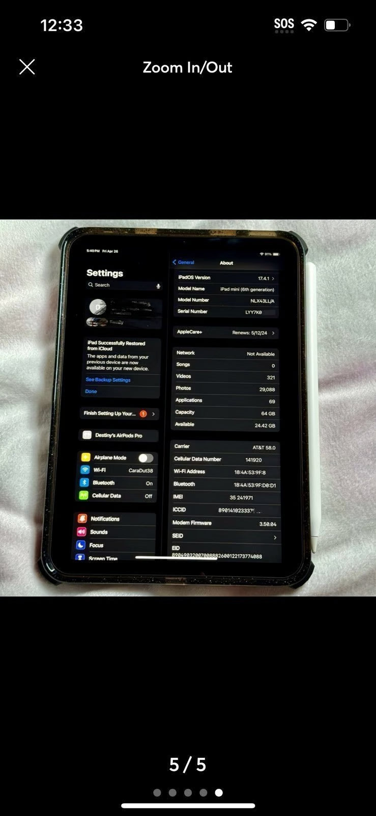 Apple iPad Mini 6 64 gb cellular unlocked! W/ Casetify case! Mint condition! 3E85