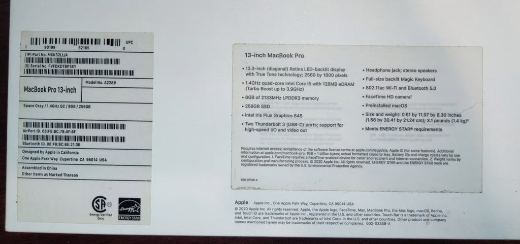 Apple Macbook Pro 13in. 2020 7A36