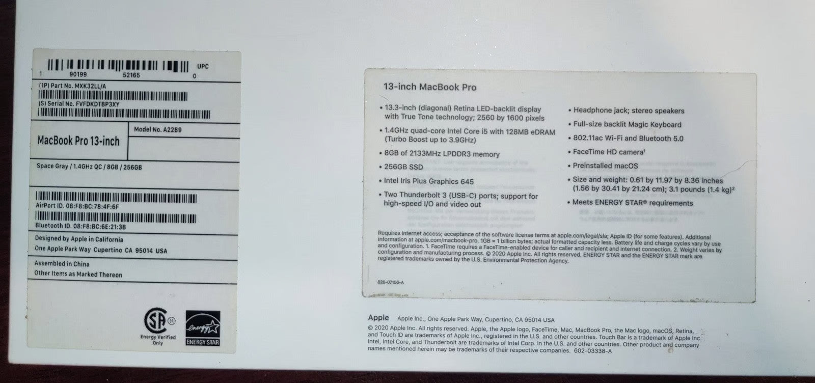 Apple Macbook Pro 13in. 2020 7A36