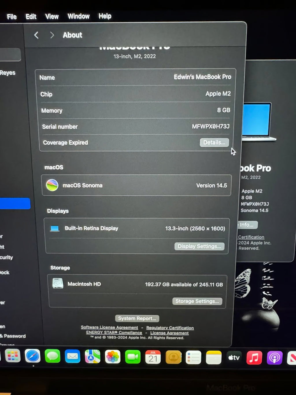 Apple Macbook Pro 13in.  M2 3.49 GHz  256GB 2M11