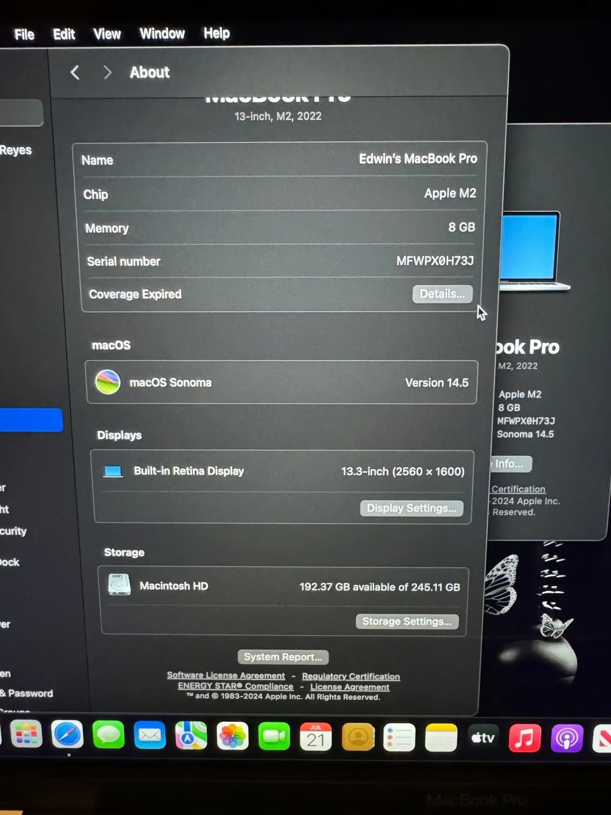 Apple Macbook Pro 13in.  M2 3.49 GHz  256GB 2M11