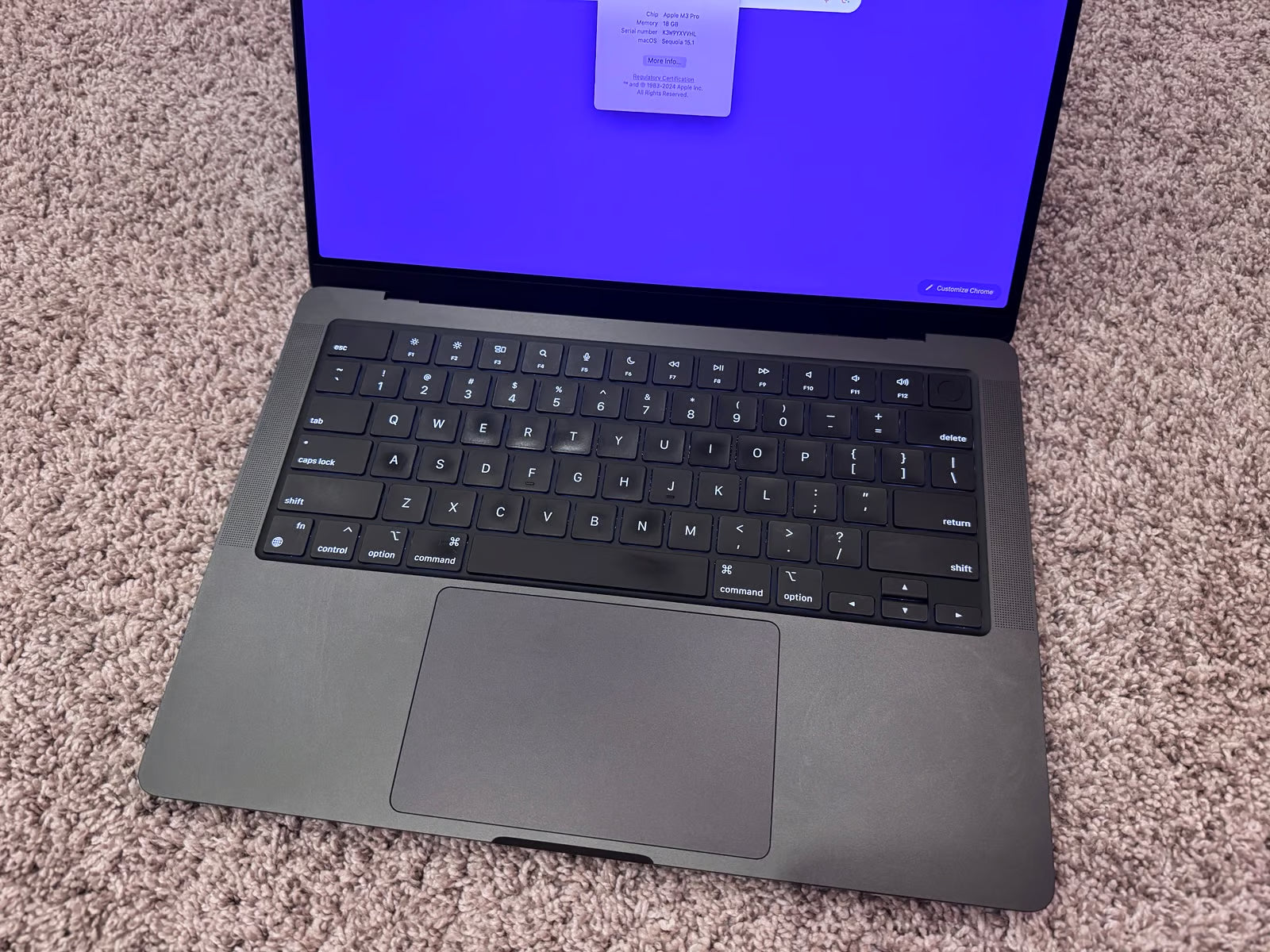 Apple MacBook Pro Late 2023 M3 Pro 500GB HD 18GB Memory Space Grey 14鈥?3A37