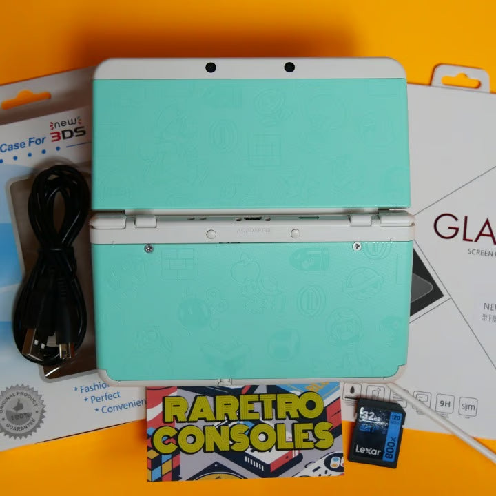 New Nintendo 3DS No. 026 Teal/Blue Mario Embossed Plates, 32GB & 60+ Game