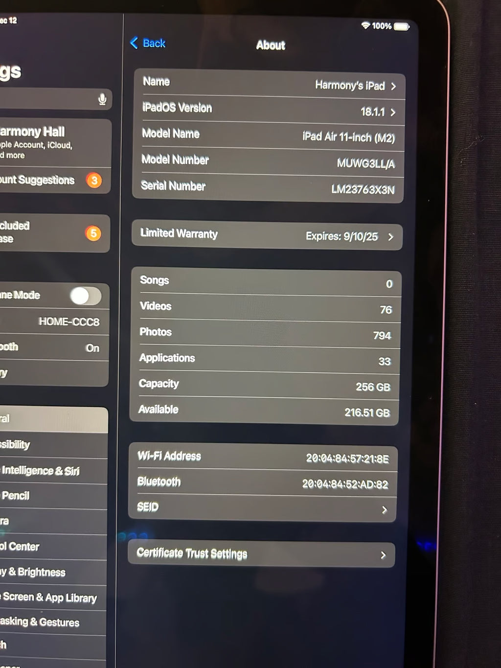 iPad Air 11 Inch 256 GB 3A68