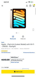 Apple iPad Mini 6th Generation 256 GB 1O96