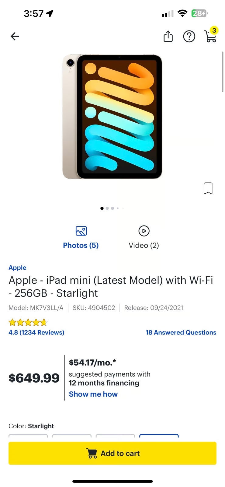 Apple iPad Mini 6th Generation 256 GB 1O96