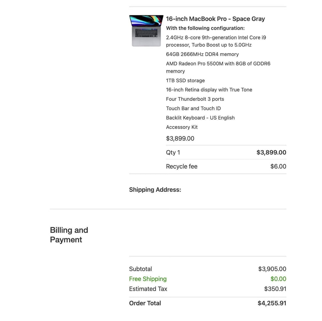 Macbook Pro 16 inch 2019 2V79