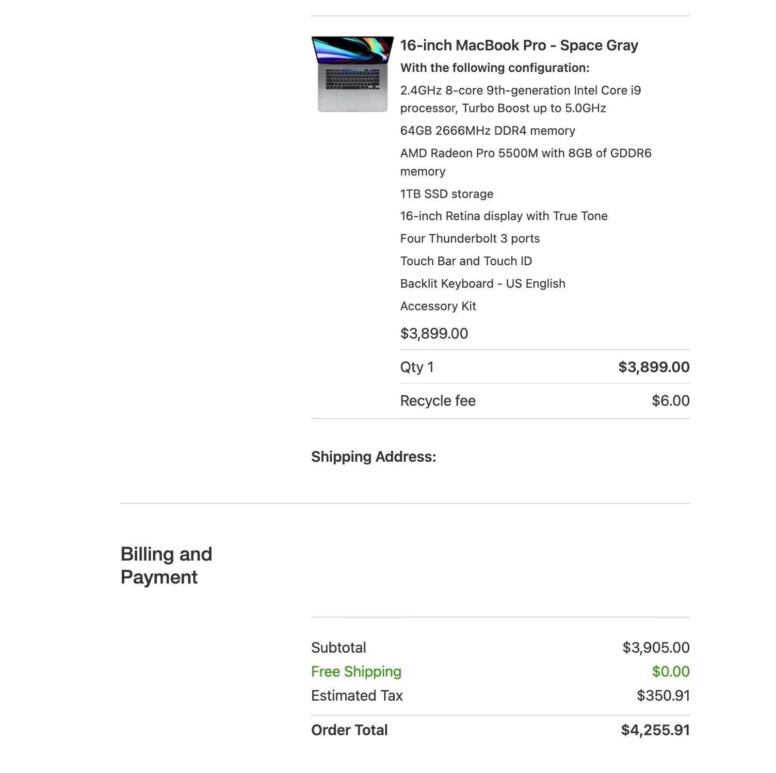 Macbook Pro 16 inch 2019 2V79