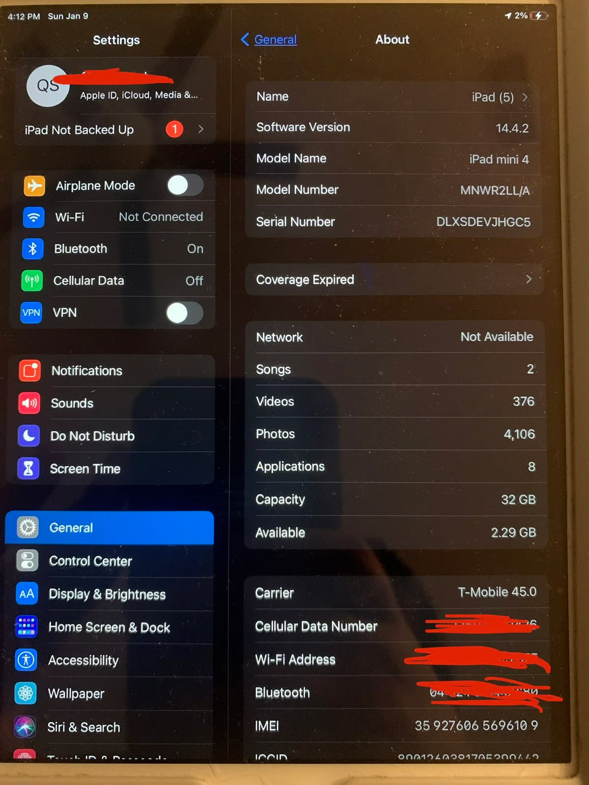 iPad Mini 4 + Cellular Gold 32 GB 6S12