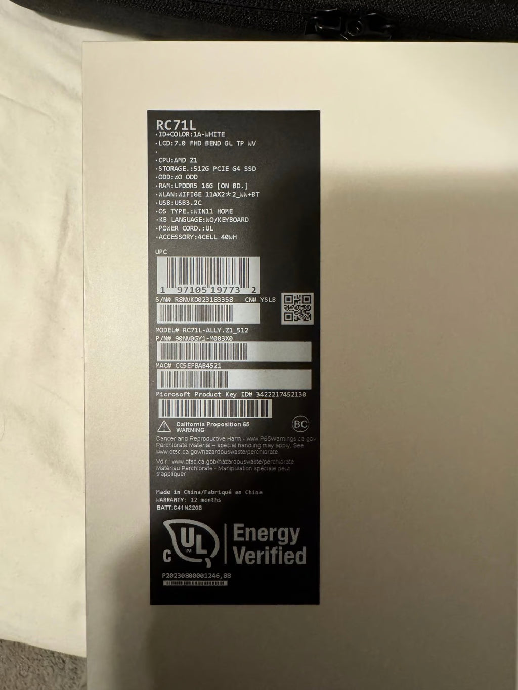 ASUS Rog Ally Z1 (NOT EXTREME) 6R23