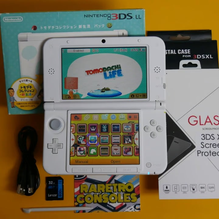 Nintendo 3DS XL Tomodachi New Life Collection W/ 32GB SD, Box, Charger, 60+ Game
