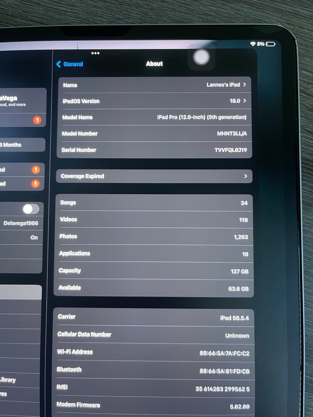 Apple iPad Pro 12.9in 5th Gen- 127GB (Wifi+ Cellular) (Unlocked) - Silver 2U26