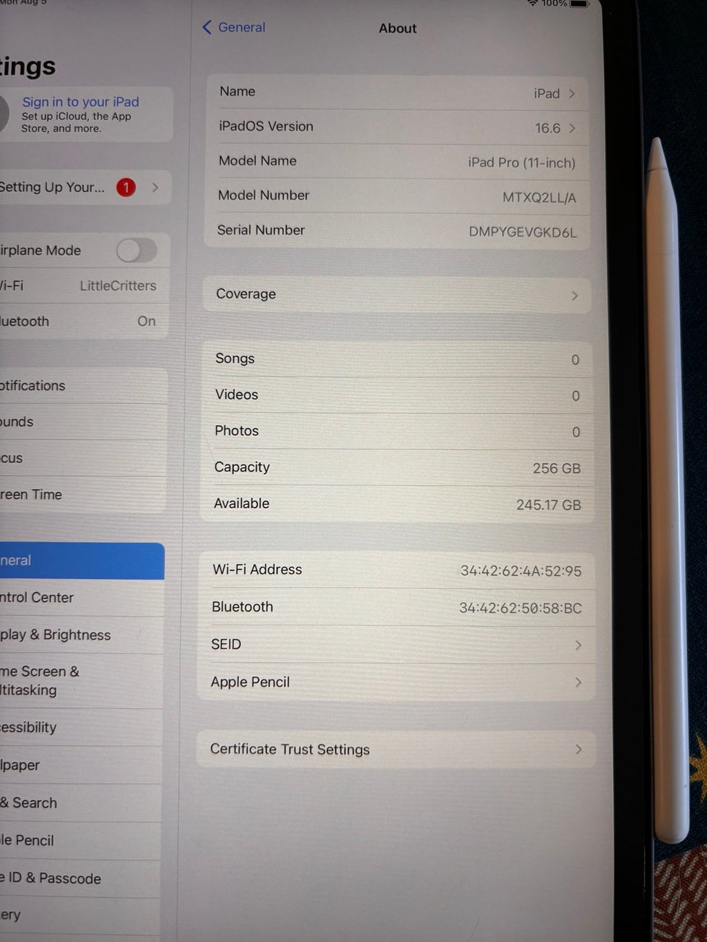 Apple iPad  Pro 11�?Wi-Fi  1st Gen 256GB 9W53