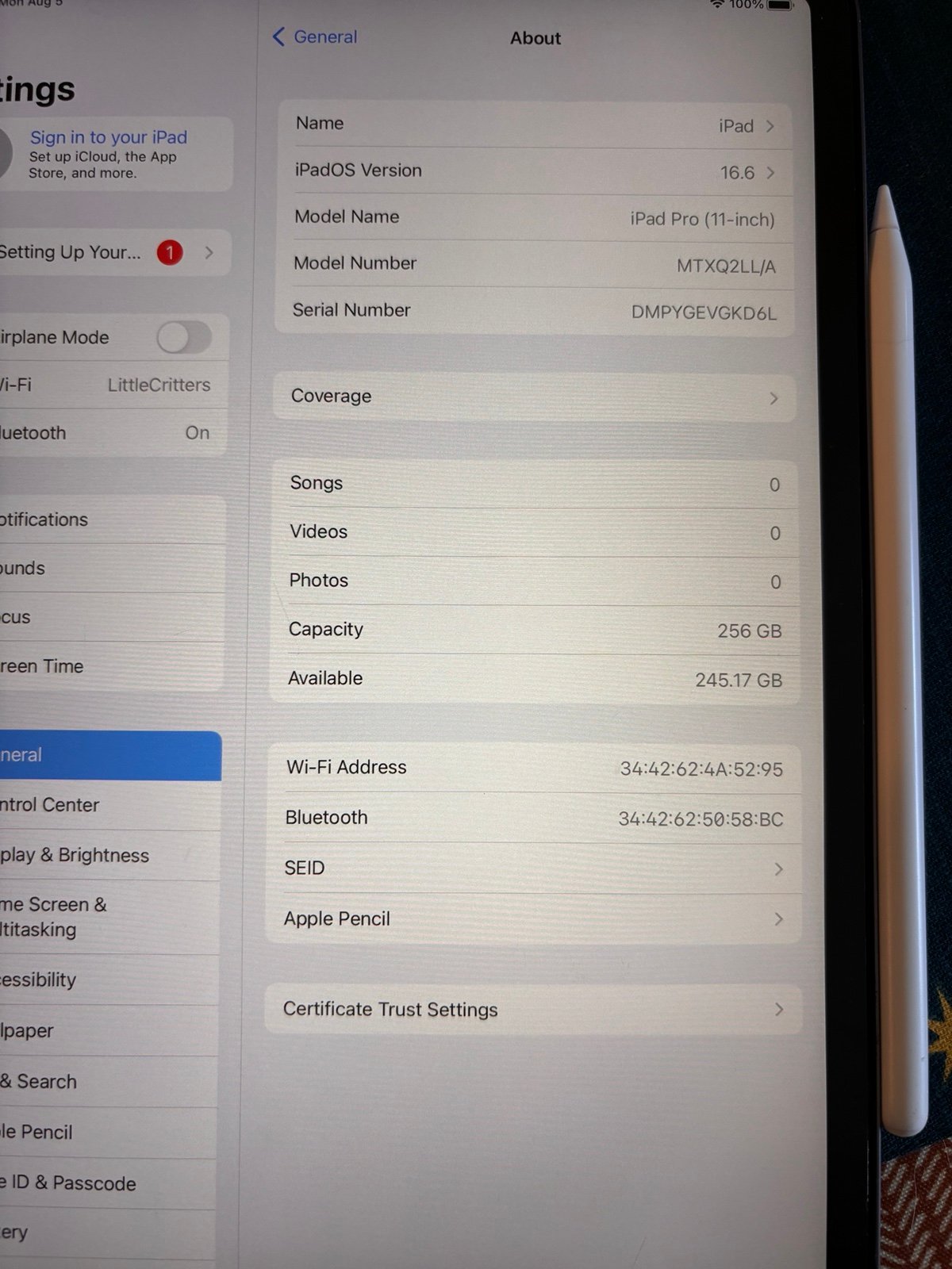 Apple iPad  Pro 11�?Wi-Fi  1st Gen 256GB 9W53