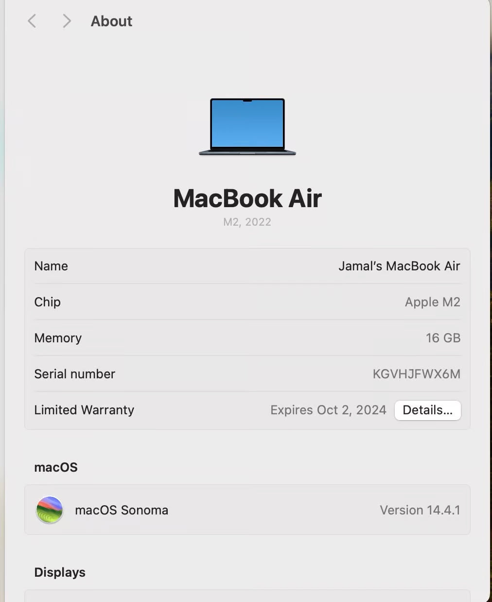 Apple Macbook Air A2681 13in.  M2 3.49 GHz  256GB SSD 3D86