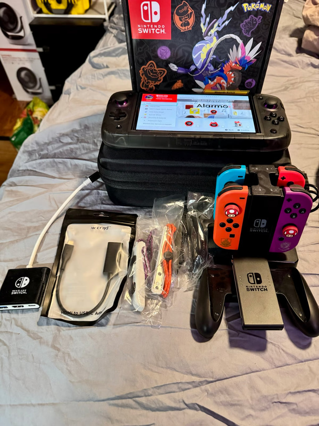 Nintendo Switch OLED Pokemon Scarlet and Violet Edition with many accessor ObO 3W96