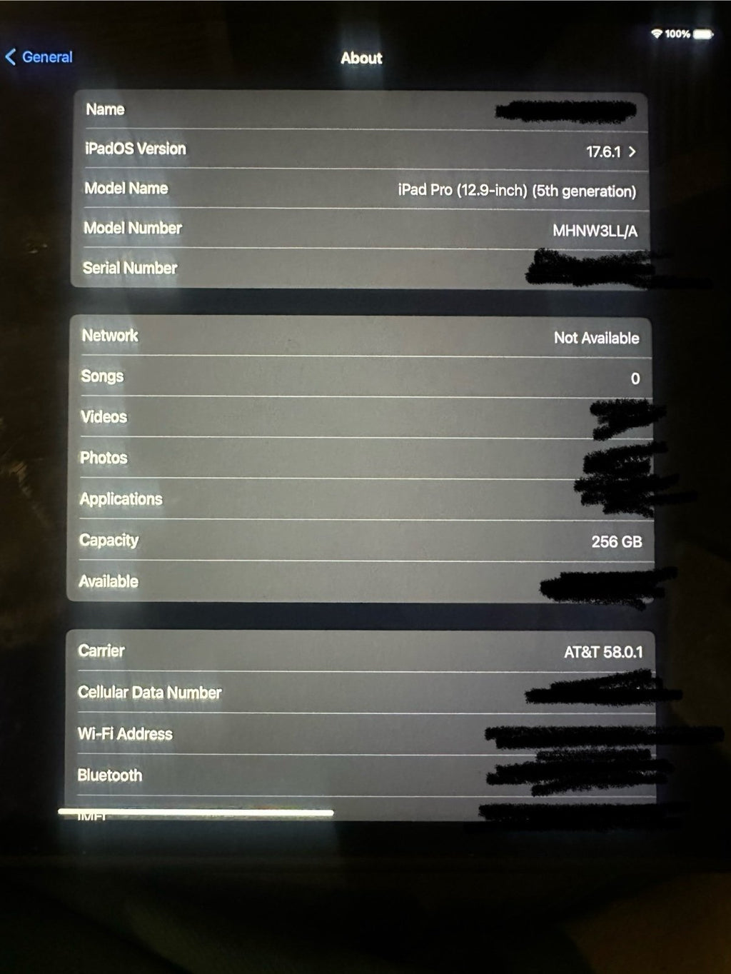 iPad Pro 12.9 inch 256GB (5th Generation) Wi-Fi + Cellular *Unlocked includes Sp 9K88