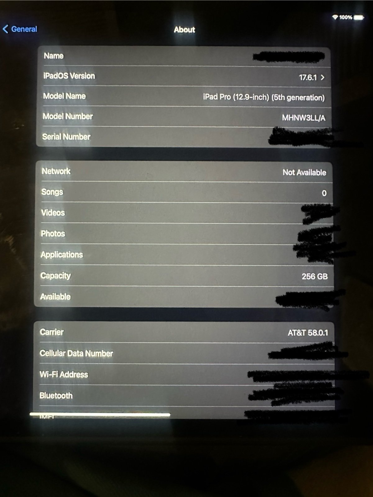 iPad Pro 12.9 inch 256GB (5th Generation) Wi-Fi + Cellular *Unlocked includes Sp 9K88