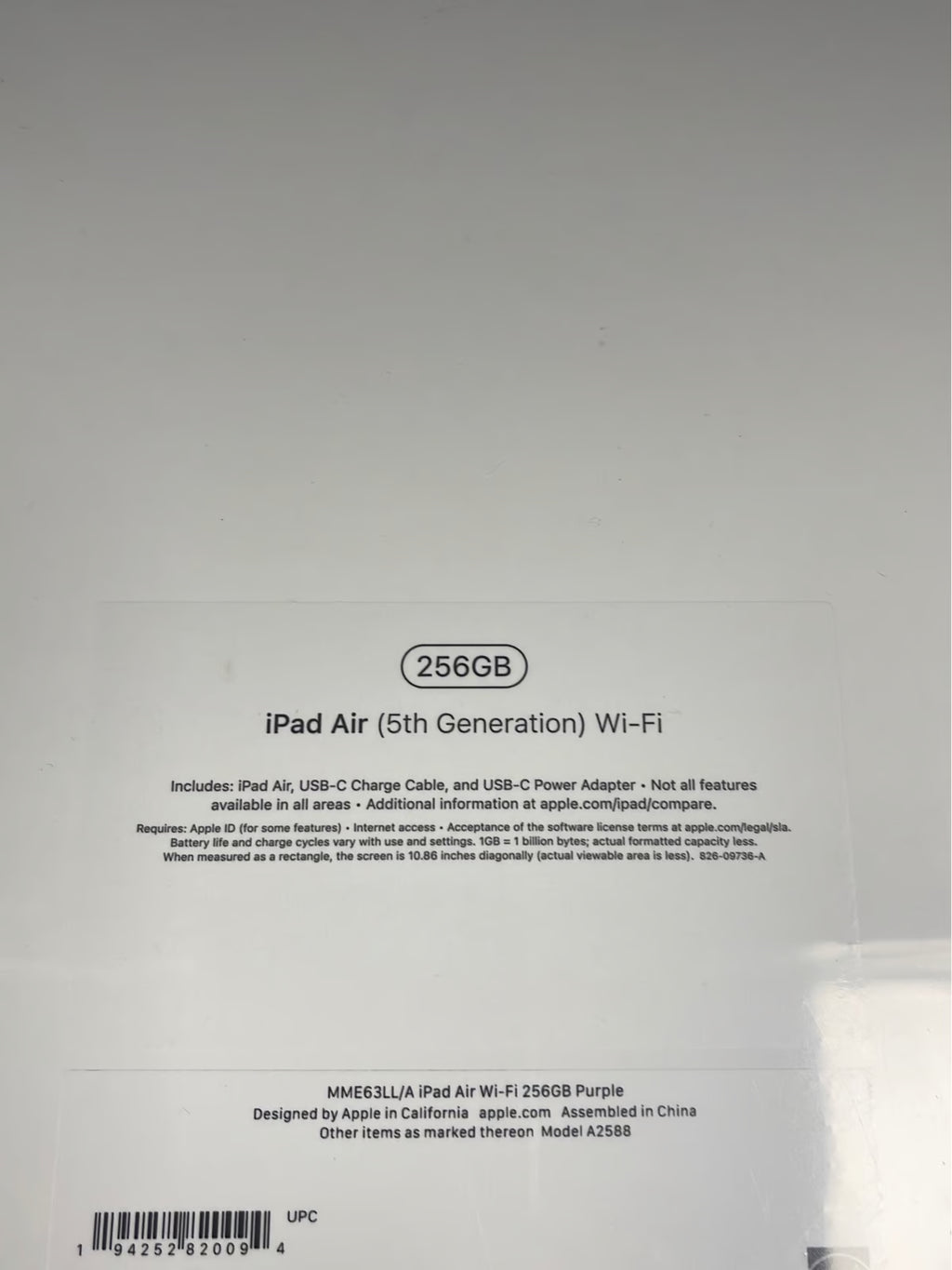 Apple 10 .9-inch iPad Air 256GB New 8O78