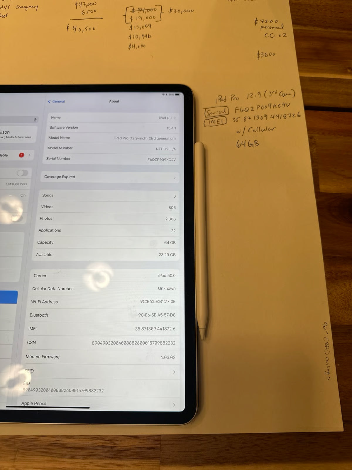 iPad Pro Gen 3 - pencil and type case - 64 gb 3S65