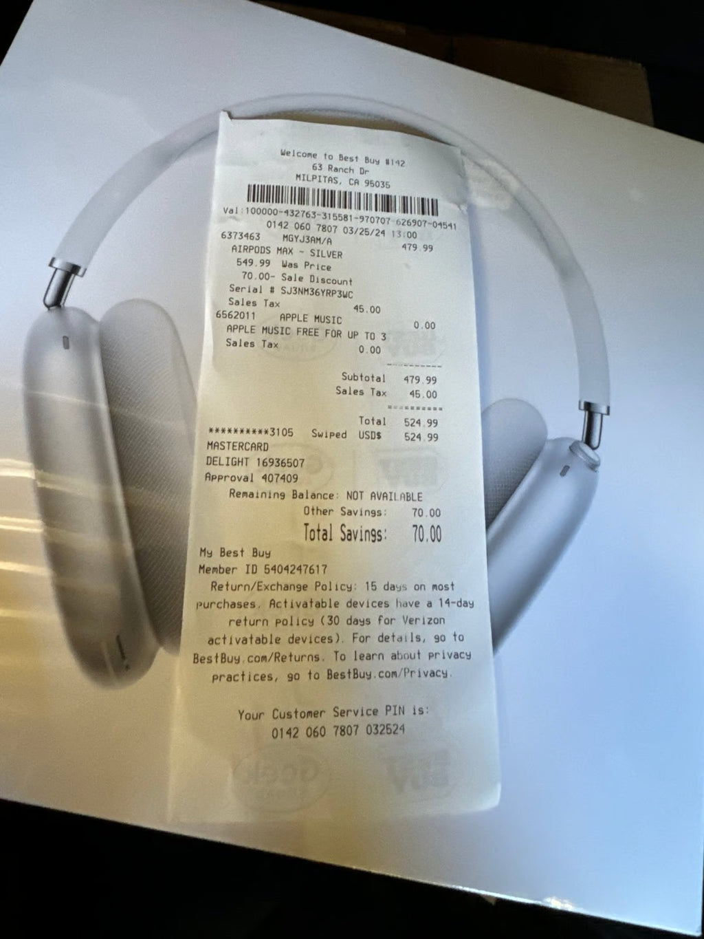 Apple AirPods Max comes with receipt 5U56