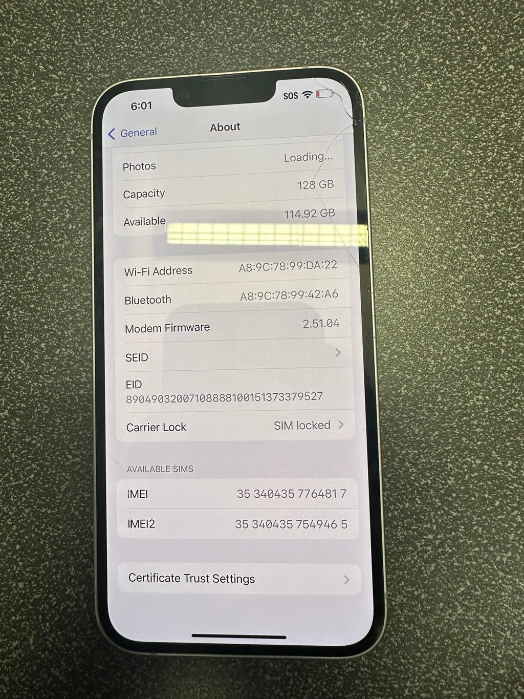 Apple iPhone 14 - 128GB Purple (T-Mobile ONLY SIM Locked) - 100% Battery Health 2D53