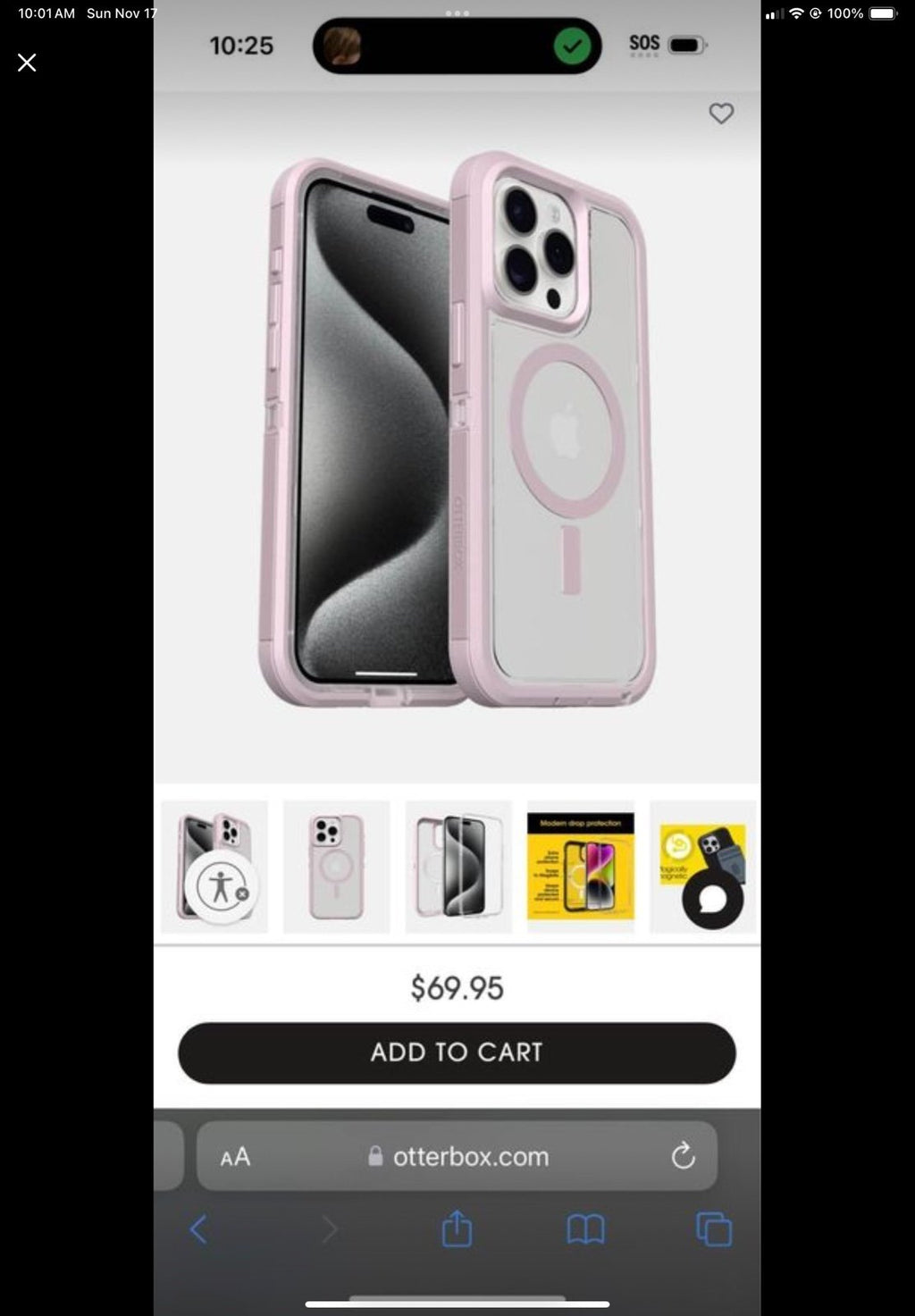 Unlocked blue IPhone 15 with pink wireless charging otter box case 8Y38