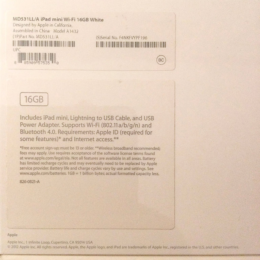 *NEW* Apple 1st Gen iPad Mini Wi-Fi 16GB White & Silver 5X11