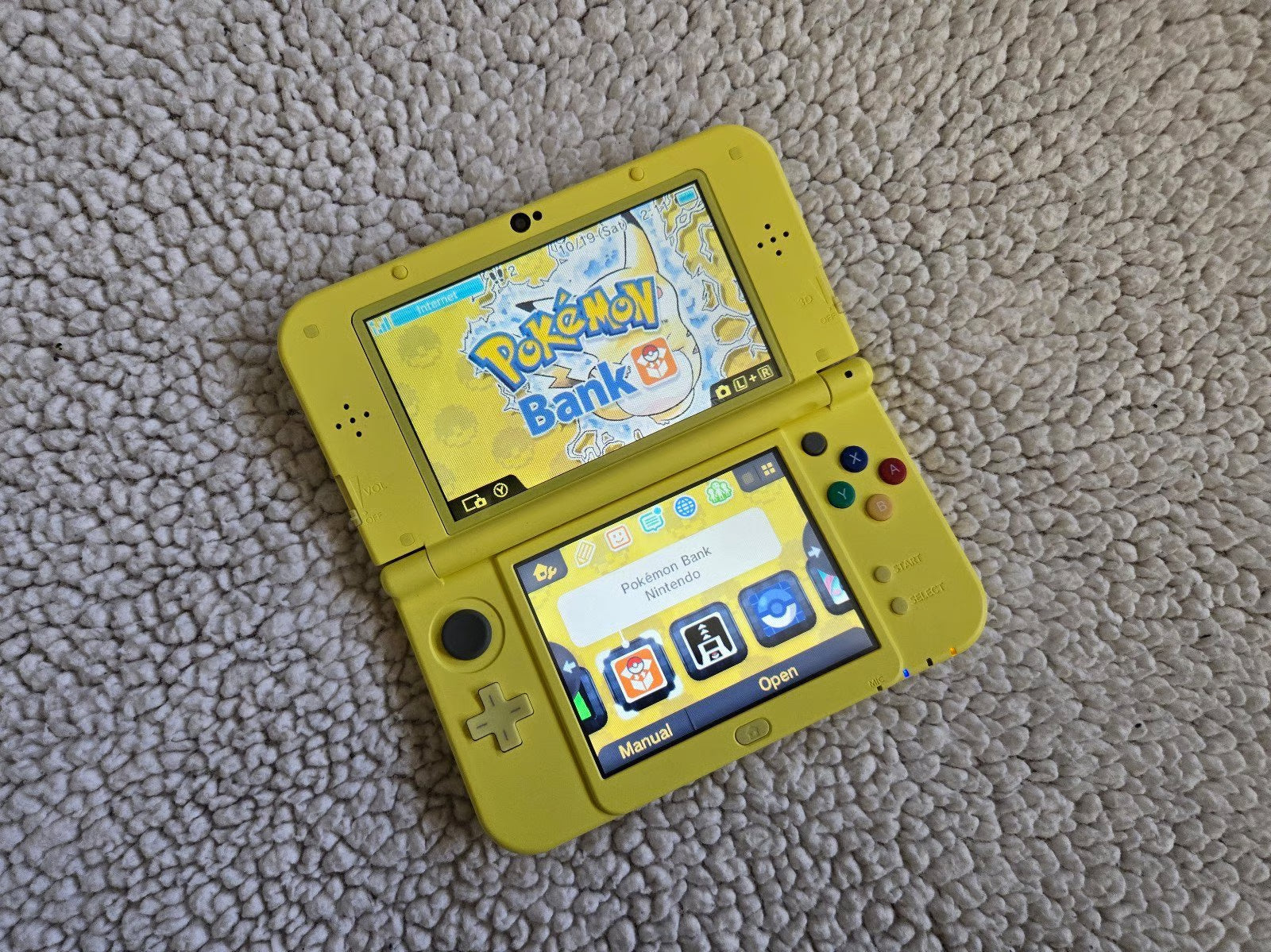 New Nintendo 3DS XL Pikachu in Yellow with 128gb SD Card, Charger and Stylus