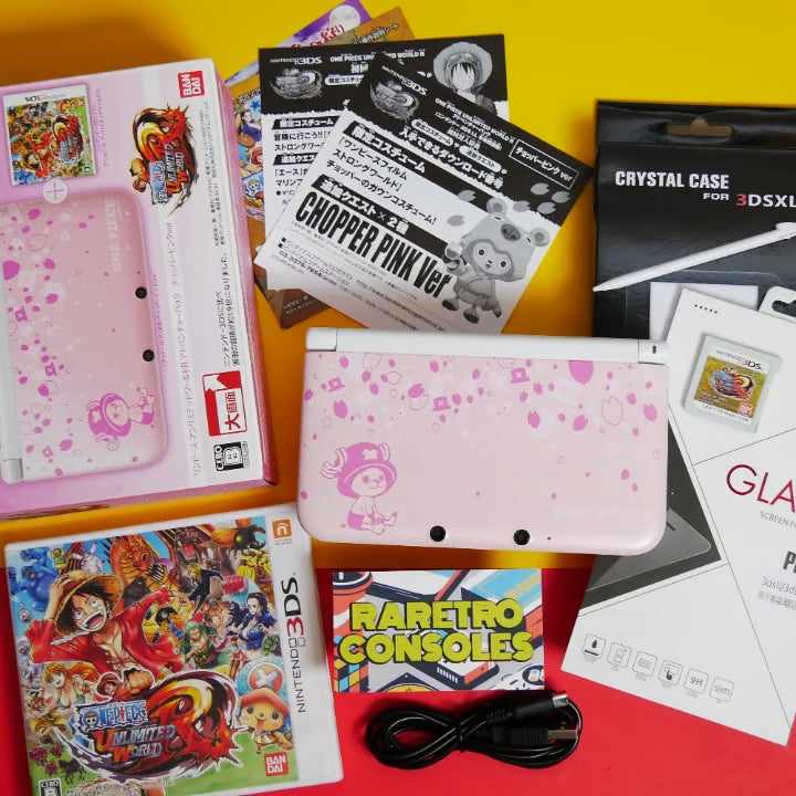 Nintendo 3DS XL Special One Piece Chopper Pink W/ Box, Stylus, Charger & Games