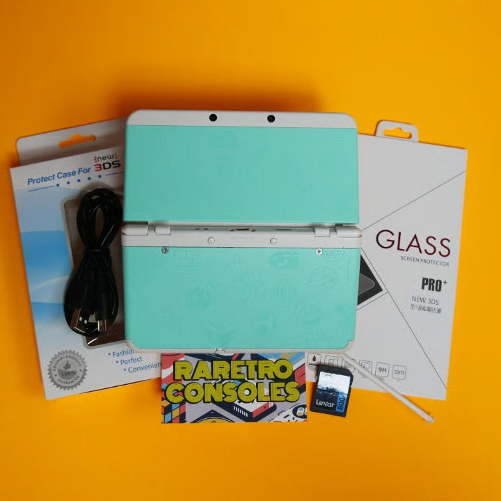 New Nintendo 3DS No. 026 Teal/Blue Mario Embossed Plates, 32GB & 60+ Game
