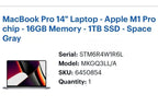 MacBook Pro 14 M1 Pro 16GB 1TB SSD 3T81